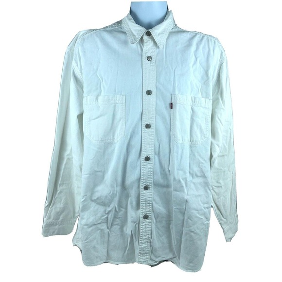 Levis Strauss Other - Vintage 90s Levi's White Denim Jean Shirt Metal Buttons Up Men's Large